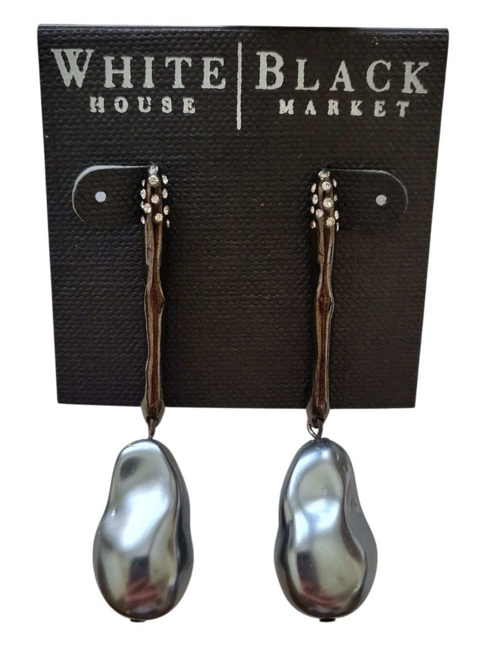 White House Black Market Gunmetal Faux Pearl Drop Earrings